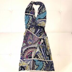 ETRO MILANO WOMENS HALTER MINI DRESS, SIZE SMALL, PAISLEY PRINT